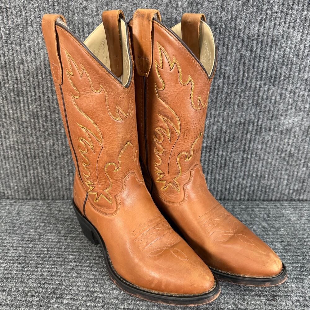 Old West CCY8129G Youth 4.5 D Leather Western Cowboy Boots Tan Brown